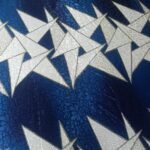 Italian Jacquard Silk Fabric Blue Color- Geometric Design with High Quality Swaroski Crystal Stones