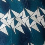 Italian Jacquard Silk Fabric Teal Color - Geometric Pattern Design with High Quality Swaroski Crystal Stones