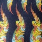 Italian Jacquard Silk Fabric Black Feather Design with High Quality Swaroski Crystal Stones