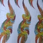 Italian Jacquard Silk Fabric White Feather Design with High Quality Swaroski Crystal Stones