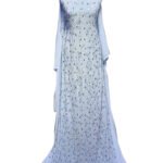 The Shimmering Blooms Collection 1 – Powder Blue Color – Premium Chiffon Fabric with Handmade Rhinestones Panel and Swaroski Crystal Stones Embedded Bridal/Wedding/Party Wear Unstiched Dress Material For Women